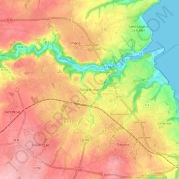 Mappa topografica Saint-Brieuc, altitudine, rilievo