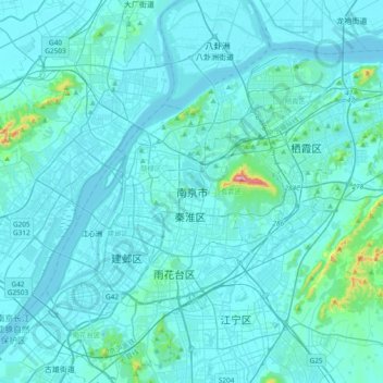 Mappa topografica 南京市, altitudine, rilievo