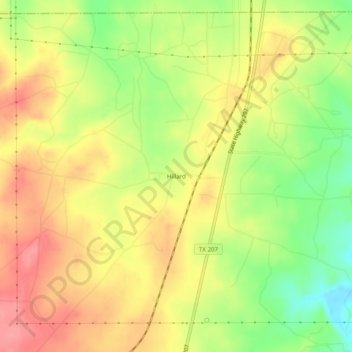 Mappa topografica Hillard, altitudine, rilievo