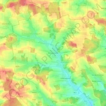 Mappa topografica Oberwiesbach, altitudine, rilievo