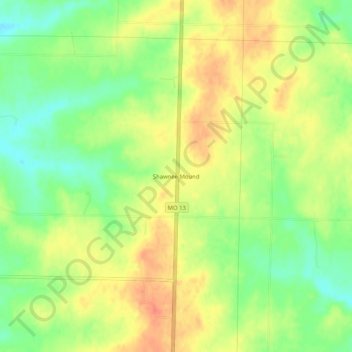 Mappa topografica Shawnee Mound, altitudine, rilievo