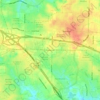 Mappa topografica Dardenne, altitudine, rilievo