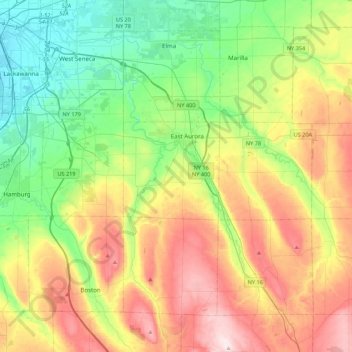 Mappa topografica Aurora, altitudine, rilievo