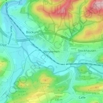 Mappa topografica Wennemen, altitudine, rilievo