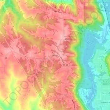 Mappa topografica Upland, altitudine, rilievo