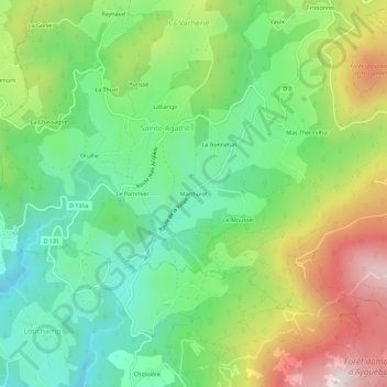 Mappa topografica Marthuret, altitudine, rilievo