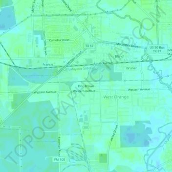 Mappa topografica Doc Brown, altitudine, rilievo