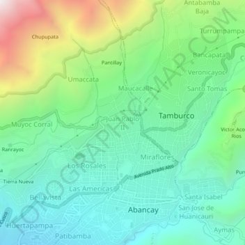 Mappa topografica Juan Pablo II, altitudine, rilievo