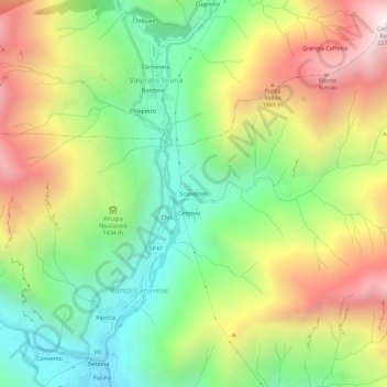 Mappa topografica Scandosio, altitudine, rilievo