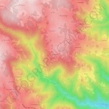 Mappa topografica Le Devey, altitudine, rilievo