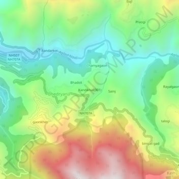 Mappa topografica Kandikhal(001), altitudine, rilievo