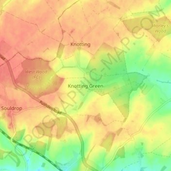 Mappa topografica Knotting Green, altitudine, rilievo