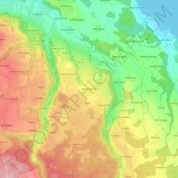 Mappa topografica Nirnharting, altitudine, rilievo