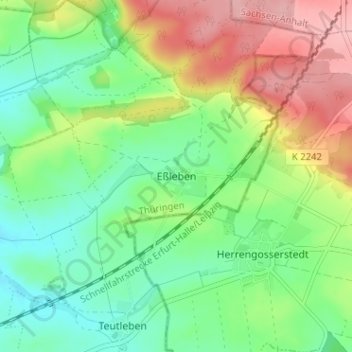 Mappa topografica Eßleben, altitudine, rilievo