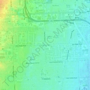 Mappa topografica Council Corners, altitudine, rilievo