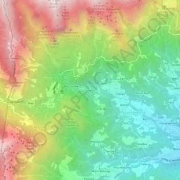 Mappa topografica Guarda, altitudine, rilievo