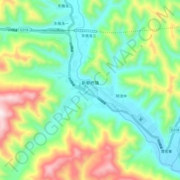 Mappa topografica 新都桥镇, altitudine, rilievo