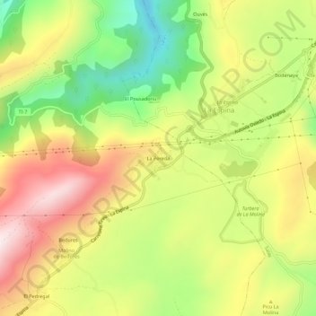 Mappa topografica La Pereda, altitudine, rilievo