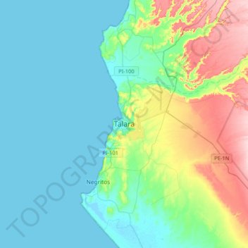 Mappa topografica Talara, altitudine, rilievo