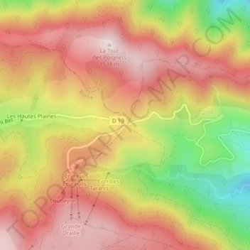 Mappa topografica Col de la Croix de Bauzon, altitudine, rilievo