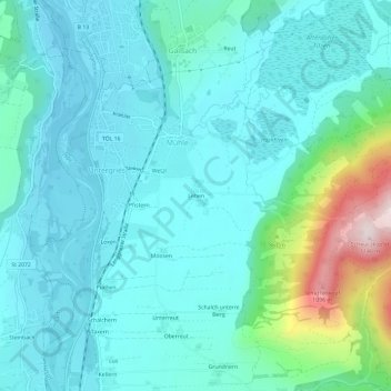 Mappa topografica Lehen, altitudine, rilievo