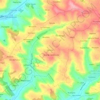 Mappa topografica Mératou, altitudine, rilievo