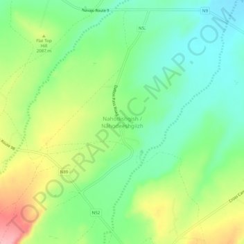 Mappa topografica Nahodishgish, altitudine, rilievo