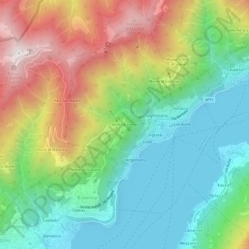 Mappa topografica Monti di Lenno, altitudine, rilievo