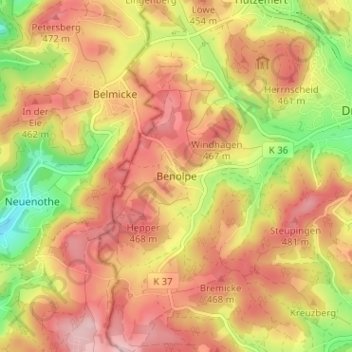 Mappa topografica Benolpe, altitudine, rilievo