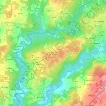 Mappa topografica San Román de Arriba, altitudine, rilievo