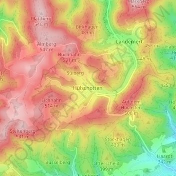 Mappa topografica Hülschotten, altitudine, rilievo