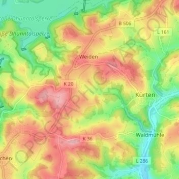 Mappa topografica Kalsbach, altitudine, rilievo