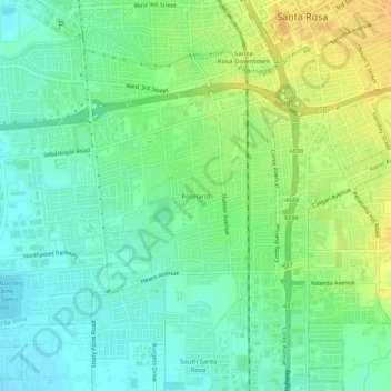 Mappa topografica Roseland, altitudine, rilievo