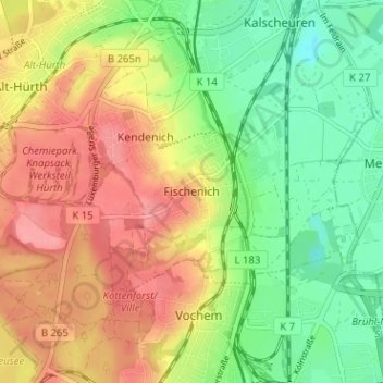 Mappa topografica Fischenich, altitudine, rilievo