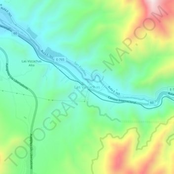 Mappa topografica Las Vizcachas, altitudine, rilievo