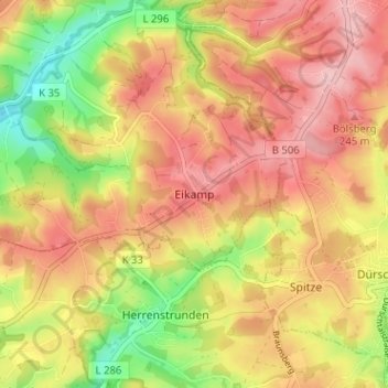 Mappa topografica Eikamp, altitudine, rilievo