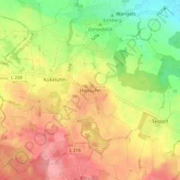 Mappa topografica Hansühn, altitudine, rilievo