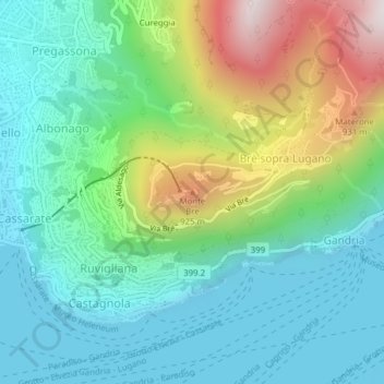 Mappa topografica Monte Bre, altitudine, rilievo