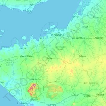 Mappa topografica Jamnagar, altitudine, rilievo