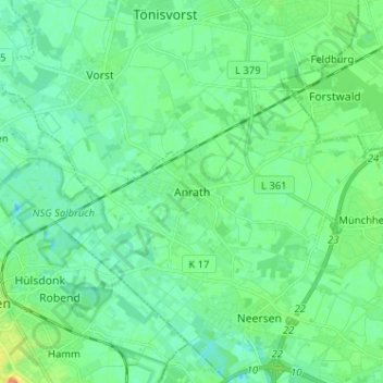 Mappa topografica Anrath, altitudine, rilievo