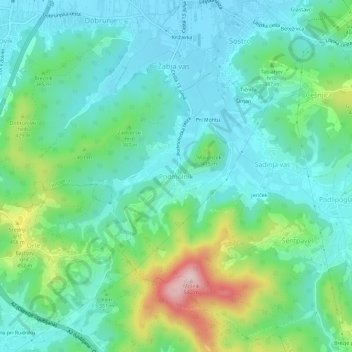 Mappa topografica Podmolnik, altitudine, rilievo