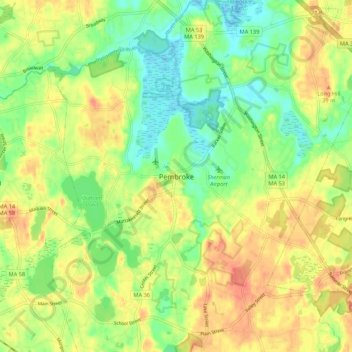 Mappa topografica Pembroke, altitudine, rilievo