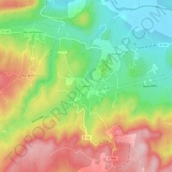 Mappa topografica Carmes, altitudine, rilievo