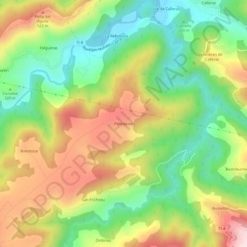 Mappa topografica Paniceiros, altitudine, rilievo