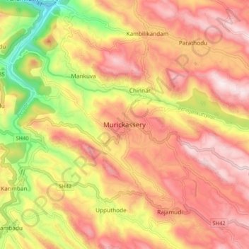 Mappa topografica Murickassery, altitudine, rilievo