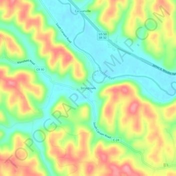 Mappa topografica Stringtown, altitudine, rilievo