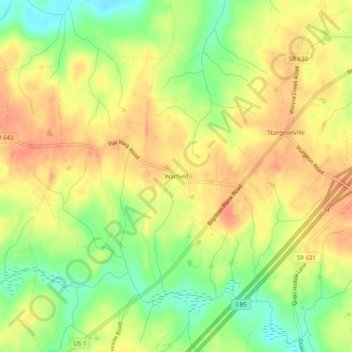 Mappa topografica Warfield, altitudine, rilievo