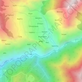 Mappa topografica Jangla, altitudine, rilievo
