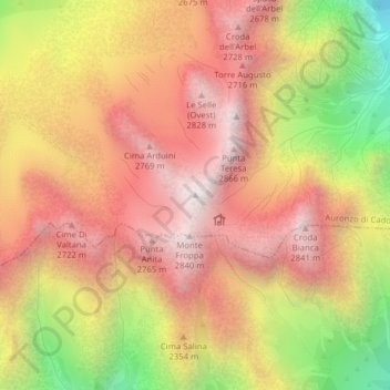 Mappa topografica Cimon del Froppa, altitudine, rilievo