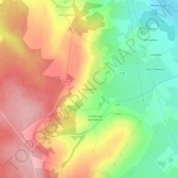 Mappa topografica Les Guillots, altitudine, rilievo